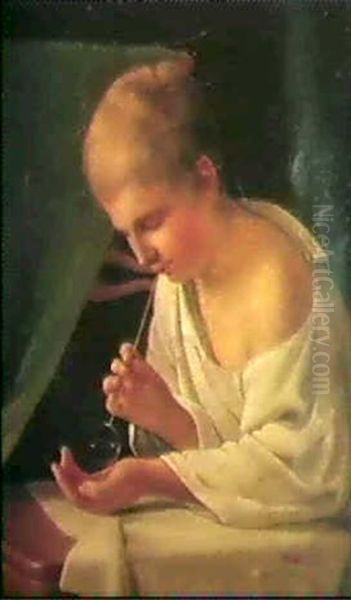 A Boy Blowing Soap Bubbles Oil Painting by Aleksei Gavrilovich Venetsianov