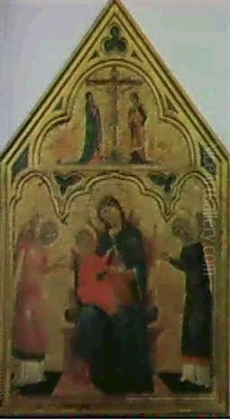 Madonna In Trono Col Bambino E Angeli, Sormontato Da Una    Crocifissione Oil Painting by Paolo Veneziano
