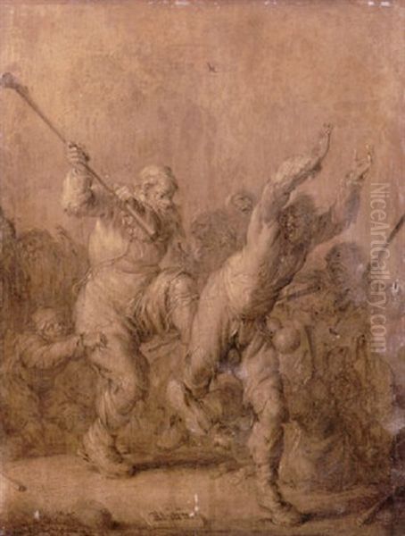 Beggars Fighting Oil Painting by Pieter Adriaens van de Venne