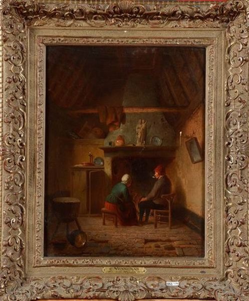 Vieux Couple Devant L'atre Oil Painting by Charles Venneman