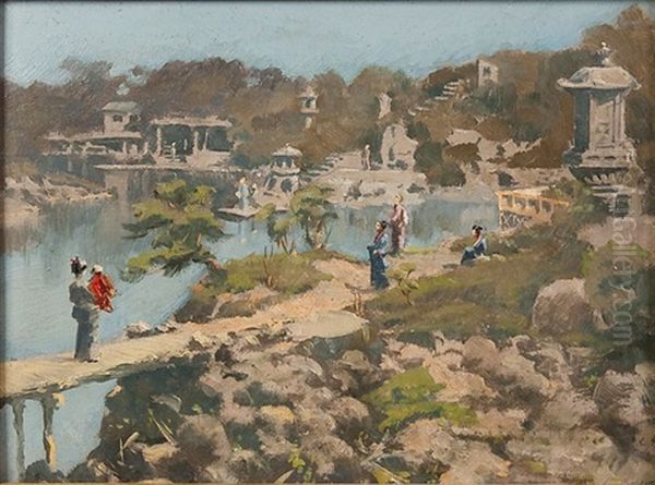 Garden In Japan Oil Painting by William Francis Frank Verbeck
