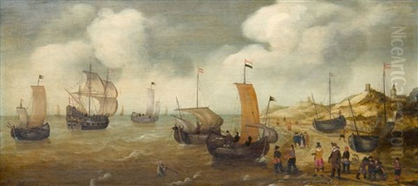 Dutch Merchantmen And Others Shipping Off A Rocky Coast Oil Painting by Cornelis Verbeeck