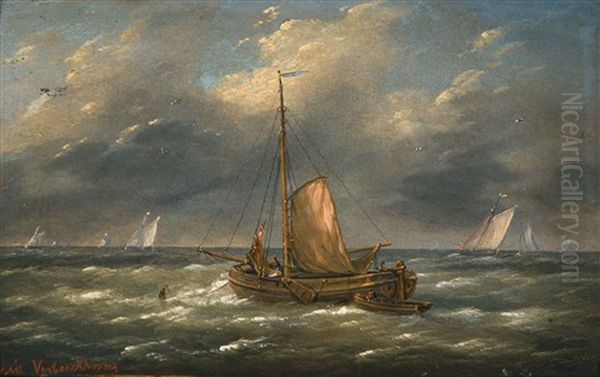 Seascape Oil Painting by Louis Verboeckhoven