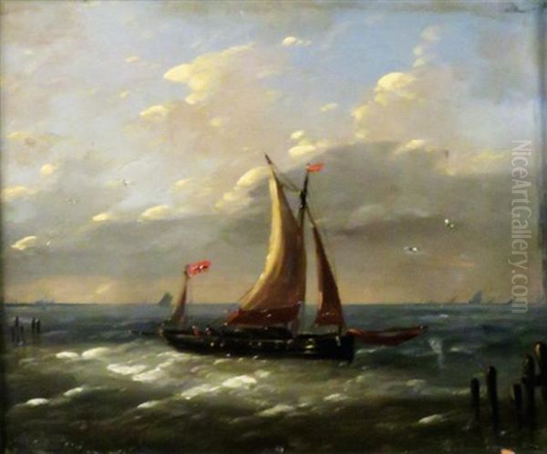 Ship Off The Coast Oil Painting by Louis Verboeckhoven