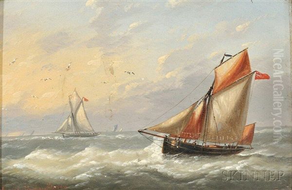 Two Ships At Sea Oil Painting by Louis Verboeckhoven