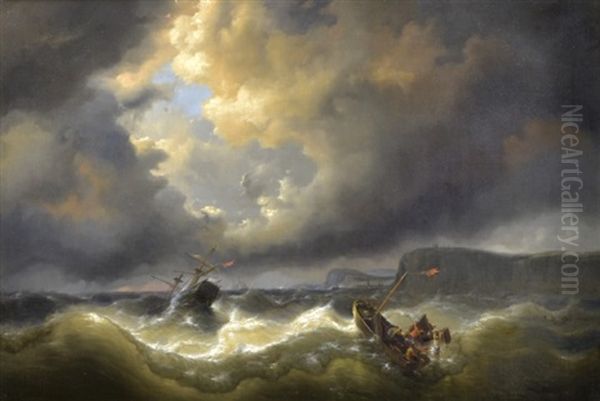 Marint Motiv Med Skeppsbrott Oil Painting by Louis Verboeckhoven