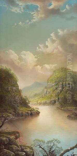 Rocky Coast; Calm River Oil Painting by George Douglas Brewerton