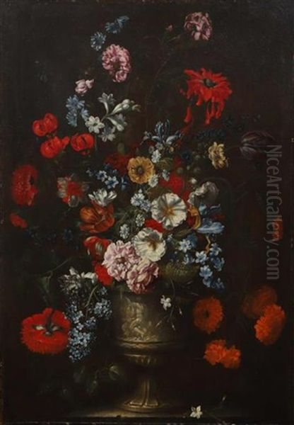 Bouquet De Fleurs Dans Un Vase Sculpte Sur Un Entablement Oil Painting by Gaspar Pieter Verbruggen the Younger