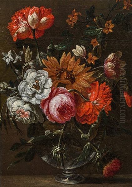 Flowers In A Glass Vase Oil Painting by Gaspar Pieter Verbruggen the Younger