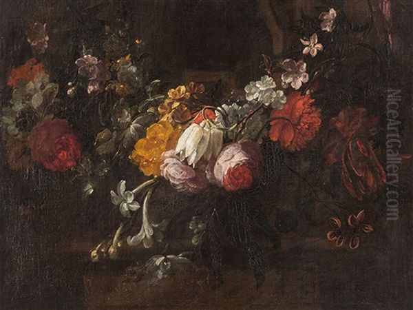 A Swag Of Flowers Oil Painting by Gaspar Pieter Verbruggen the Younger