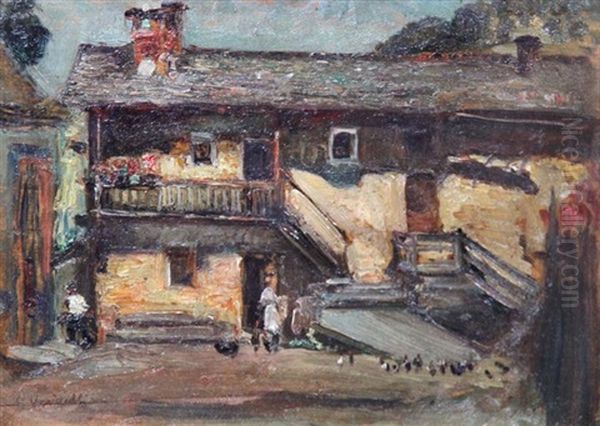 Il Cascinale - Tetti Salet Di Vernante Oil Painting by Giulio Romano Vercelli