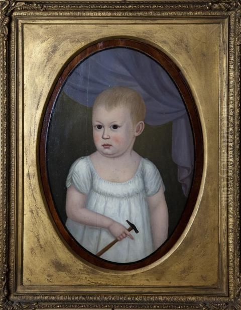 Portrait Of A Child With A Hammer Oil Painting by John Brewster Jr.