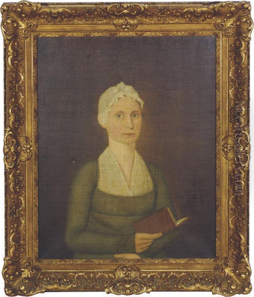 Portrait Of A Woman Holding A Book Oil Painting by John Brewster Jr.