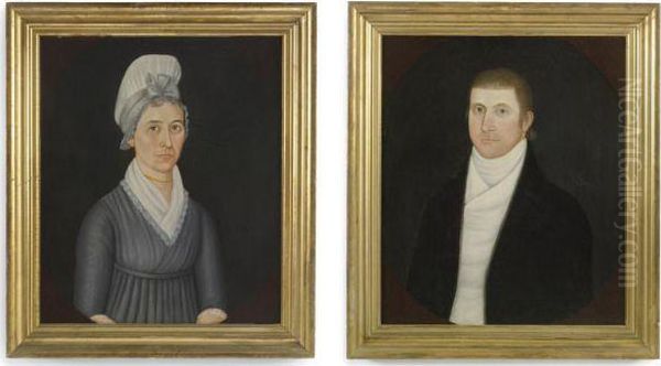 Portrait Of A Young Woman In A Gray Dress And White Cap Oil Painting by John Brewster Jr.