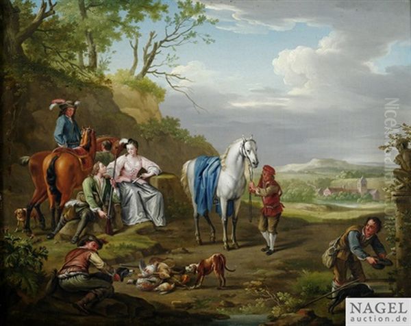 Eine Elegante Jagdgesellschaft Bei Der Rast Oil Painting by Jan Peeter Verdussen