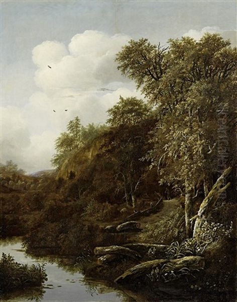 Waldlandschaft Mit Bach Oil Painting by Jan The Younger Vermeer Van Haarlem