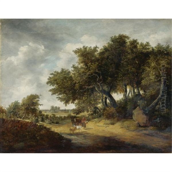 Travelers On A Sandy Road Oil Painting by Jan The Younger Vermeer Van Haarlem