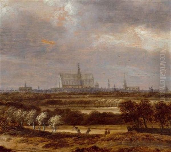 Landschaft Mit Blick Auf Die Kirche St. Bavo Oil Painting by Jan The Younger Vermeer Van Haarlem