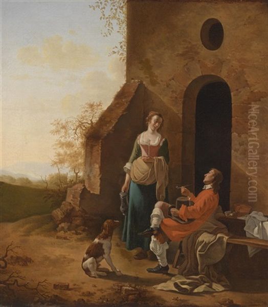 Unterhaltung Vor Dem Gasthaus Oil Painting by Jan Vermeer van Utrecht