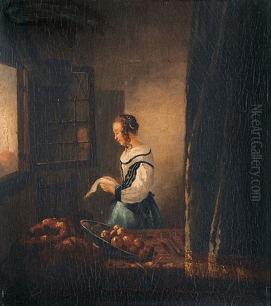 Das Brieflesende Madchen Am Offenen Fenster Oil Painting by Jan Vermeer Van Delft