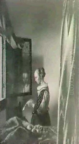 Woman Reading A Letter Oil Painting by Jan Vermeer Van Delft