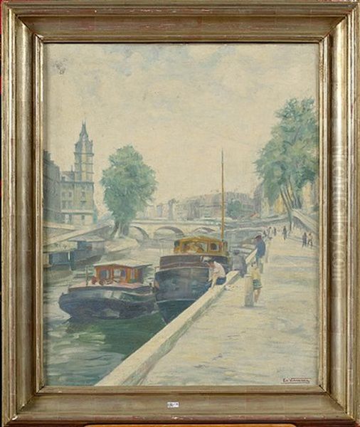 Quais De Paris Animes Oil Painting by Emile Vermeersch
