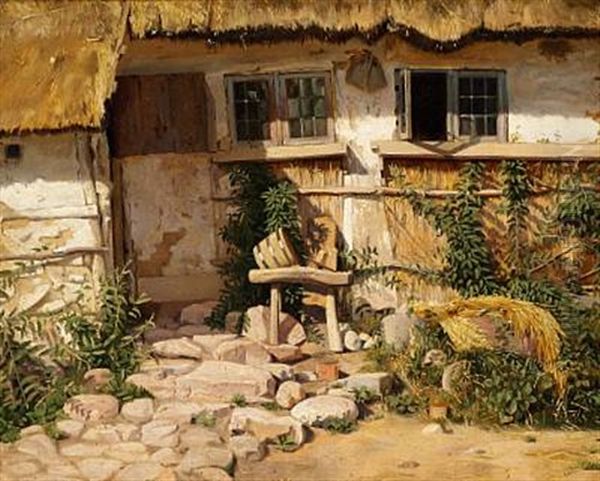 Udenfor Et Gaardmandssted Oil Painting by Frederik Vermehren