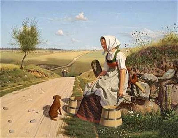 En Malkepige, Der Hviler Sig Oil Painting by Frederik Vermehren