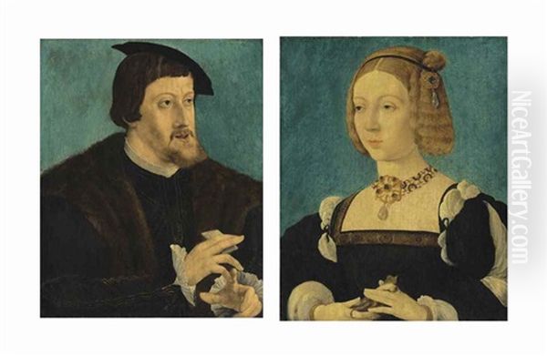 Portrait Of The Charles V, Holy Roman Emperor (1500-1558); And Portrait Of His Wife Oil Painting by Jan Cornelisz Vermeyen