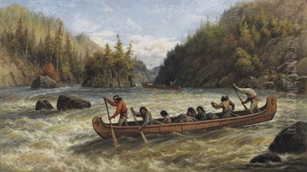 Indians Shooting The Rapids Oil Painting by Frederick Arthur Verner