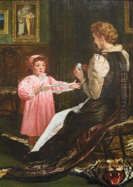 Winding Yarn Oil Painting by Ida Verner