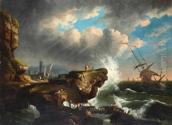 Veduta Costiera Con Naufragio Oil Painting by Vernet Claude Joseph