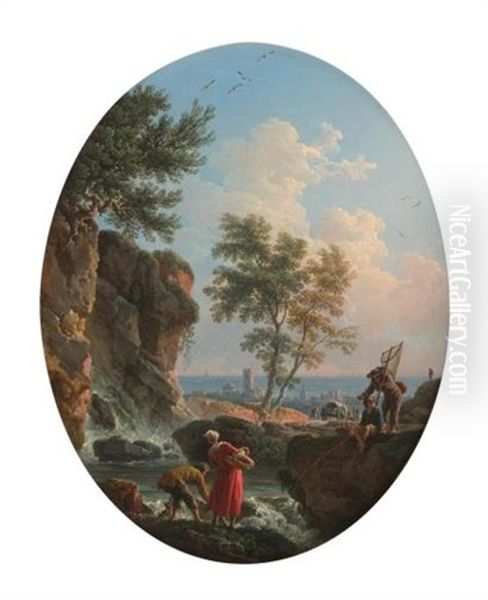 Pecheurs Pres Du Rivage, Dit La Source Abondante Oil Painting by Vernet Claude Joseph