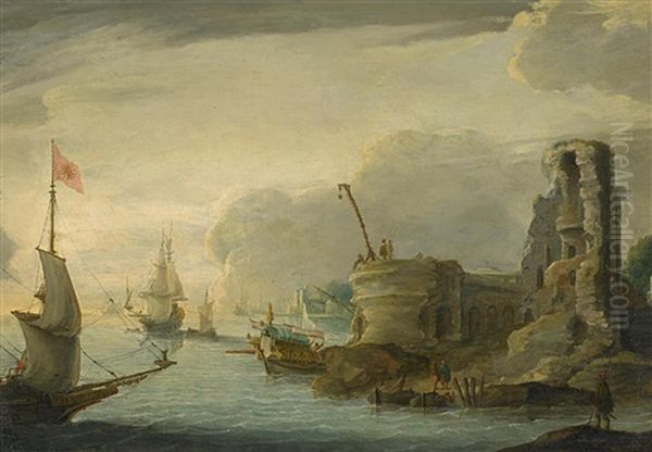 Ideale Hafenansicht Oil Painting by Vernet Claude Joseph