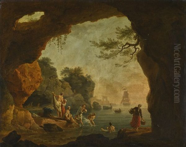 Les Baigneuses Oil Painting by Vernet Claude Joseph