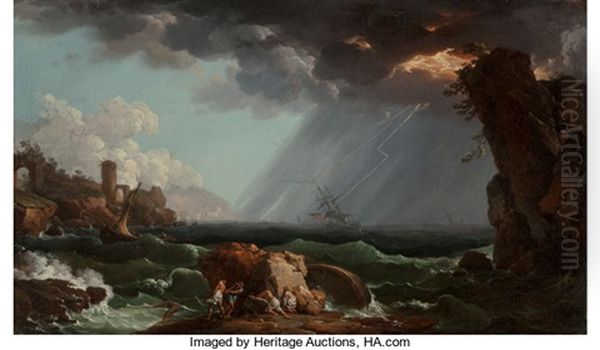 A Shipwreck In A Violent Storm Oil Painting by Vernet Claude Joseph