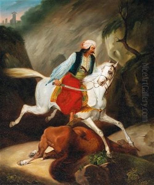 Oriental Warrior On Horseback Oil Painting by Horace Vernet