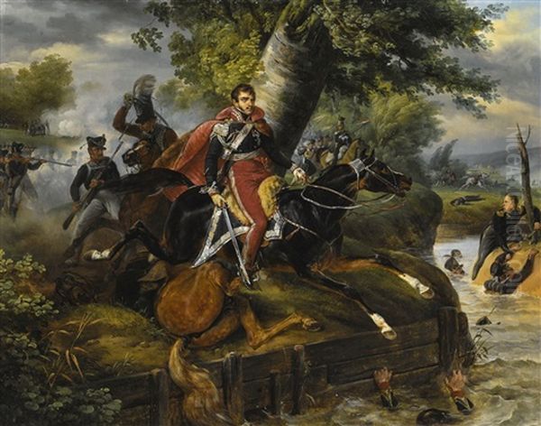 Death Of Prince Poniatowski On October 19th, 1813 Oil Painting by Horace Vernet