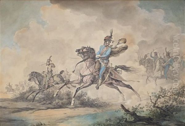La Charge Des Hussards Oil Painting by Horace Vernet