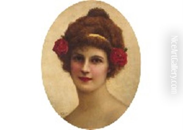 Femme Aux Roses Oil Painting by Emile Vernon