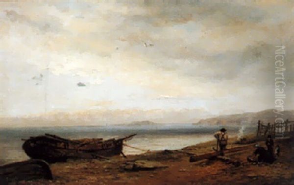 Seaweed Gatherers, Calm Waters Beyond Oil Painting by William Henry Vernon