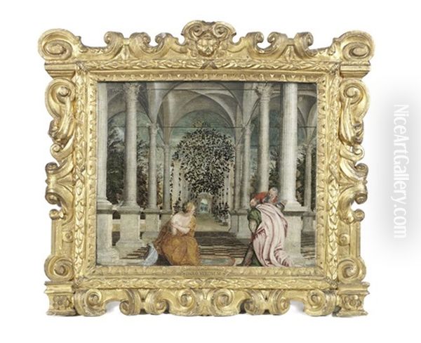 Susannah And The Elders In A Carved And Gilt Sansovino Style Frame Oil Painting by Paolo Veronese (Caliari)