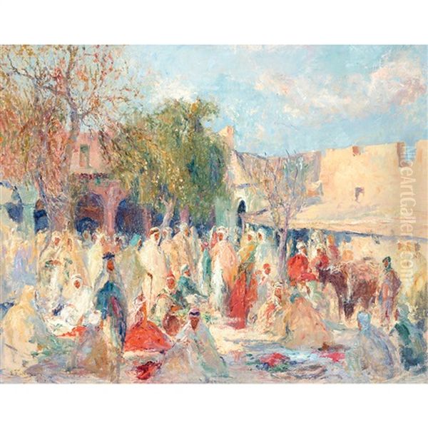 Marche A Bou-saada Oil Painting by Edouard Verschaffelt