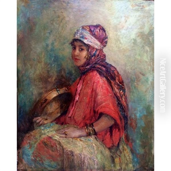 Jeune Fille Au Tambourin Oil Painting by Edouard Verschaffelt
