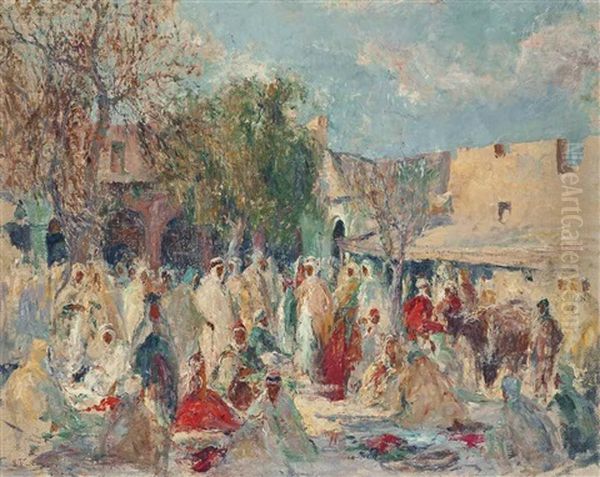 The Market Place, Marrakech Oil Painting by Edouard Verschaffelt