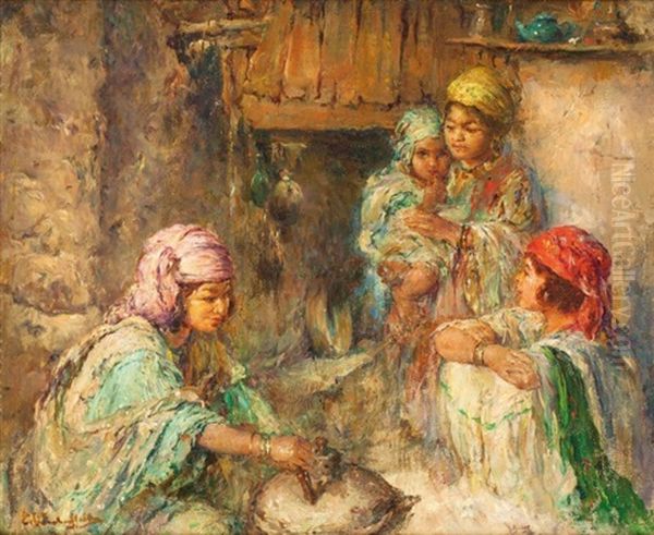 La Preparation Du Couscous Oil Painting by Edouard Verschaffelt