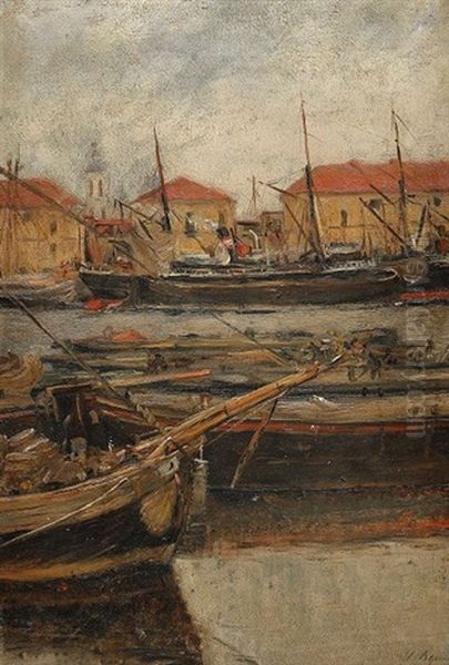 Port Scene: St. Petersburg Oil Painting by Ilya Jevgenivits Verschinin