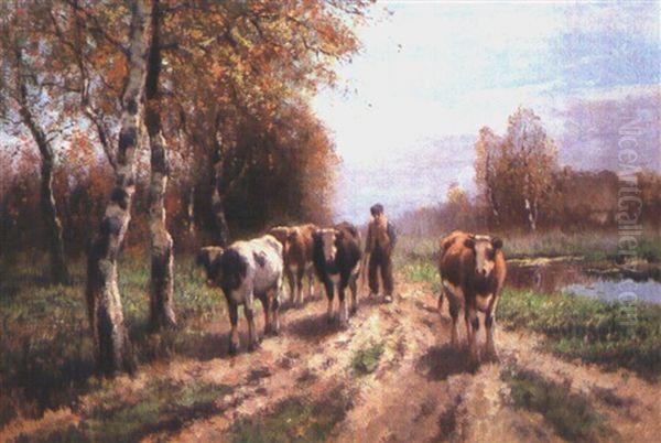 Der Ruckweg Von Der Weide Oil Painting by Charles Verschouren
