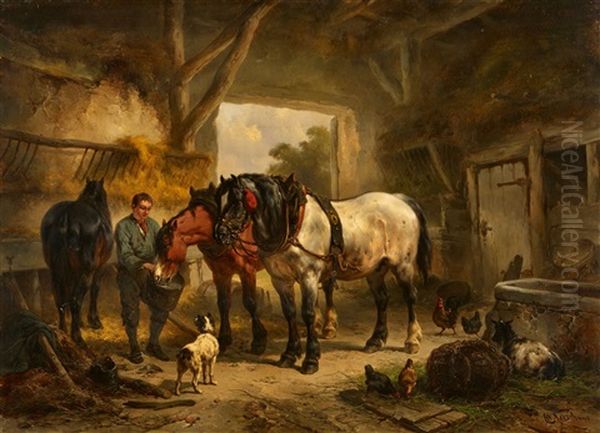 A Horse And A Stableboy Oil Painting by Wouter Verschuur