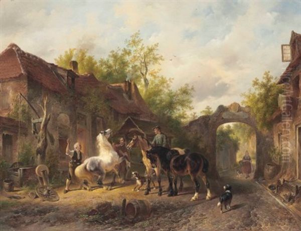 Visit To The Blacksmith Oil Painting by Wouter Verschuur